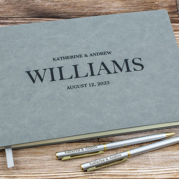 Leather Wedding GuestBook | Personalized Wedding Sign in Guestbook | Pens Included