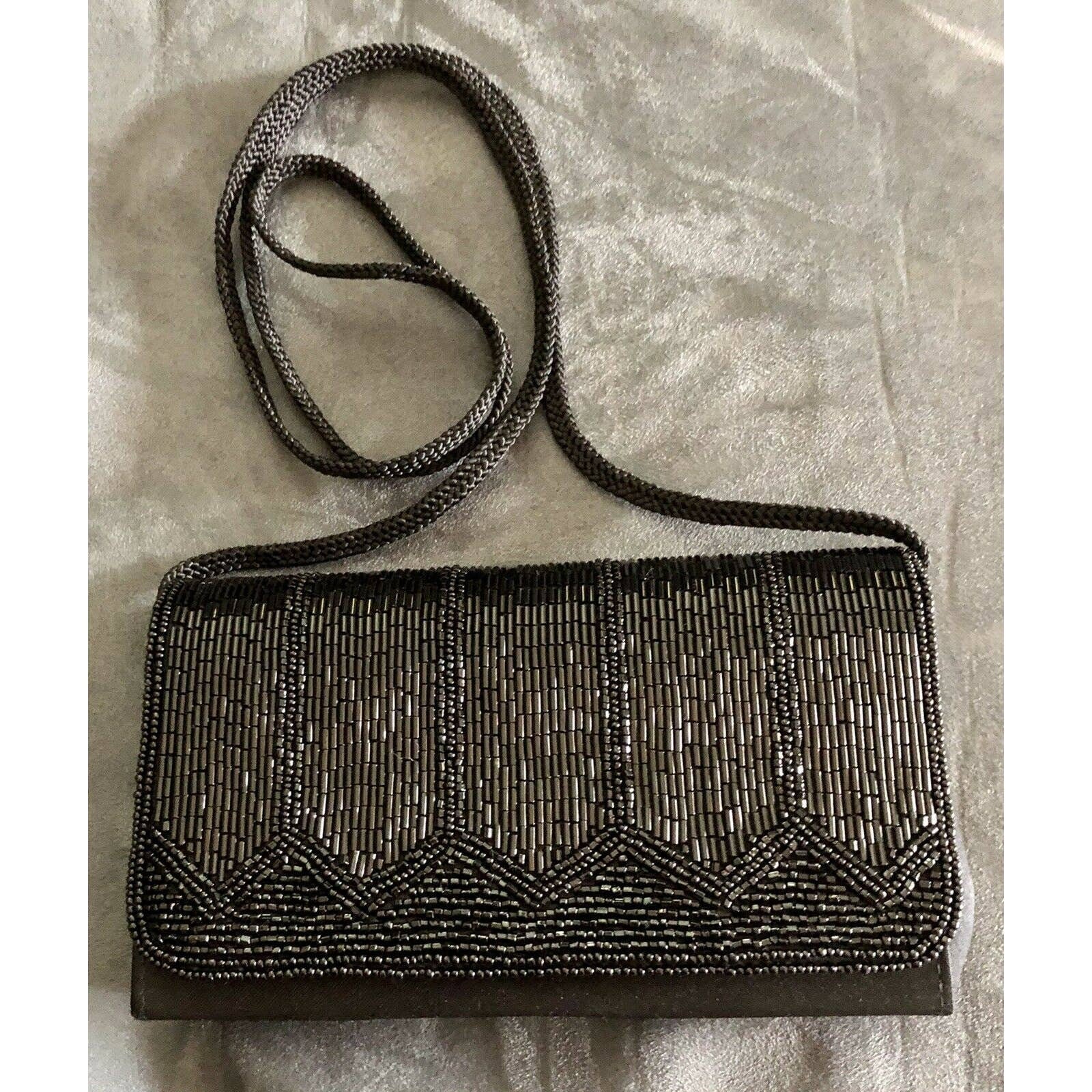LA REGALE Black Beaded Evening Purse Clutch Envelope Magetic Etsy.de