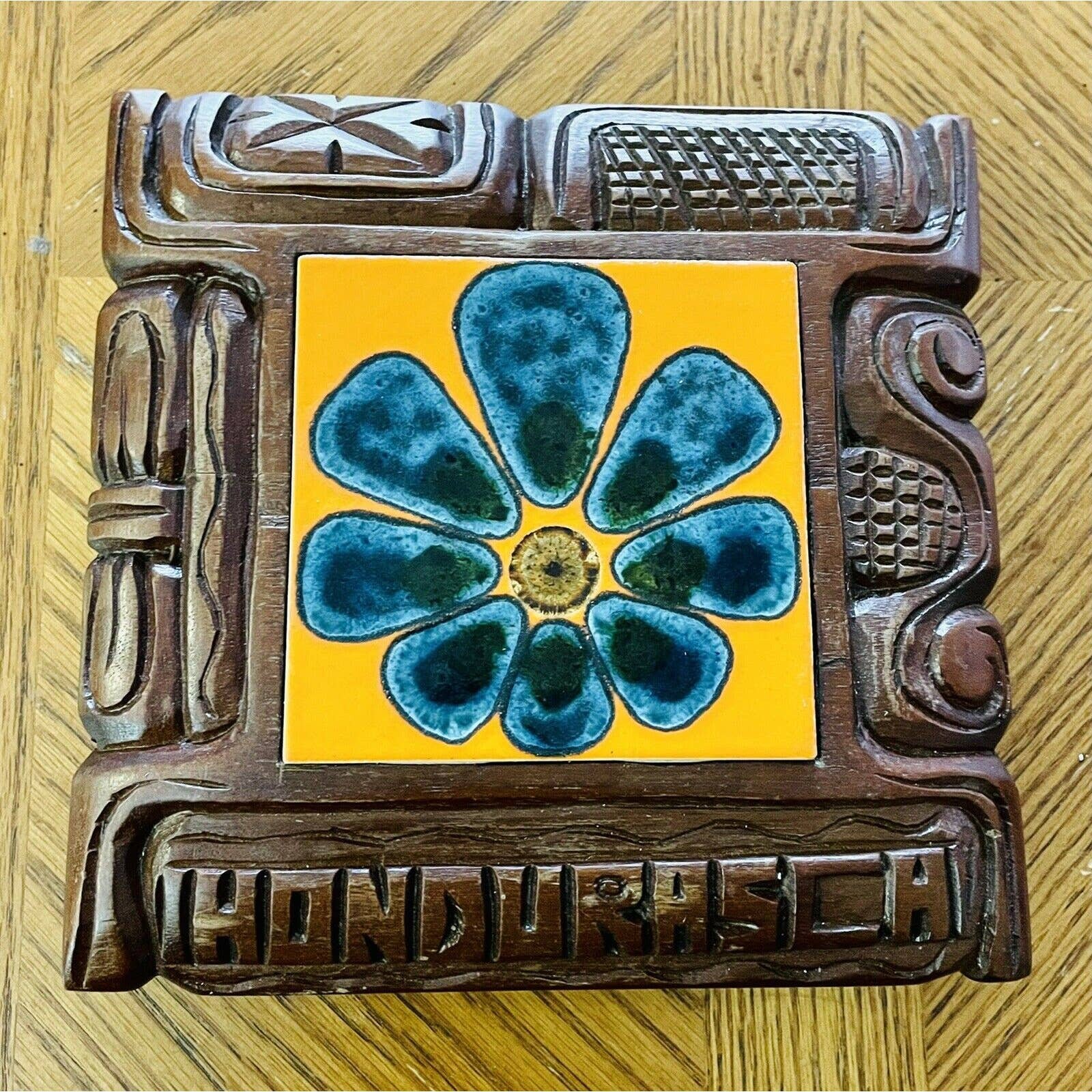 Honduras Ceramic Tile on Carved Wooden Frame Footed Trivet / Etsy