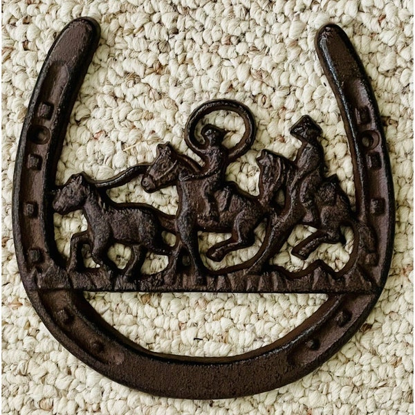 Cast Iron Horseshoe with Ropers Western Americana Decor