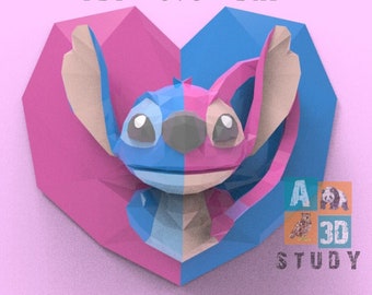 Stitch y Angel: Papercraft Design, PDF Template, DIY 3D Model, FanArt, Paper Sculpture, Low Poly, Pepakura, Craft, Arte de Papel, Decoration