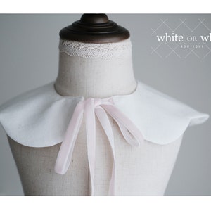 Gorgeous Girls Peter Pan Collar White Fine Cotton Linen Collar with Pink Velvet straps Petals Collar detachable removable for Girls