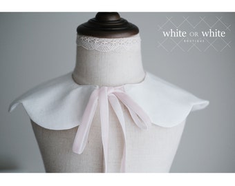 Gorgeous Girls Peter Pan Collar White Fine Cotton Linen Collar with Pink Velvet straps Petals Collar detachable removable for Girls