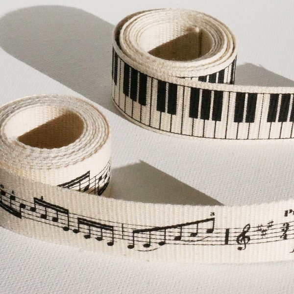 Korean Cotton Ribbon Thick Width 2.5cm Keys of Piano Stave Print Bag Webbing Clothing Label String DIY Accessories