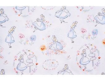 Tissu Alice au pays des merveilles : coton oxford haut de gamme, coton coréen (un demi-mètre)