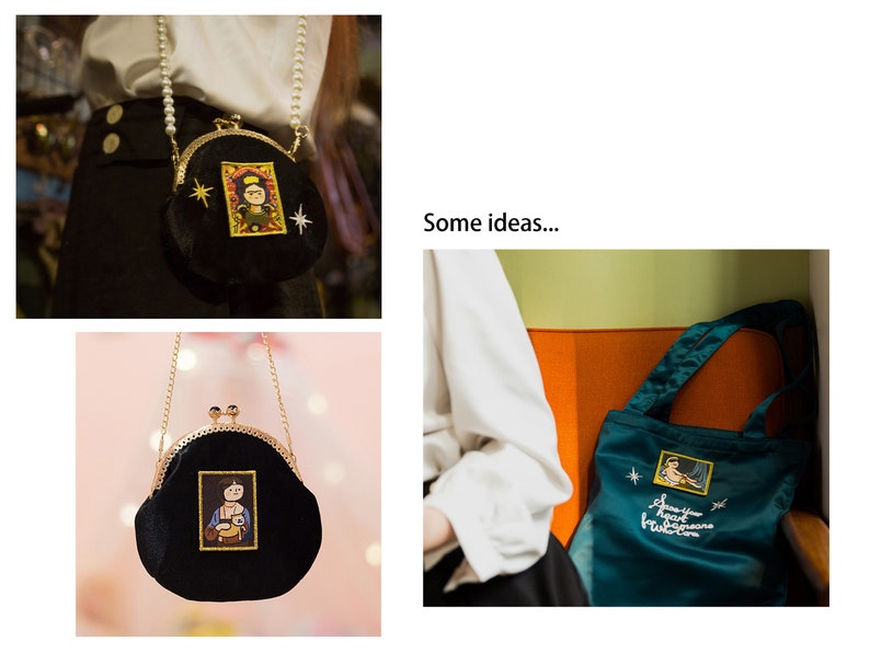 Peut inclure: Deux sacs &agrave; main en velours noir avec des cha&icirc;nes dor&eacute;es et des images brod&eacute;es. Un sac &agrave; main a un motif d'&eacute;toile et l'autre a le texte "Save your heart for someone kind & true".