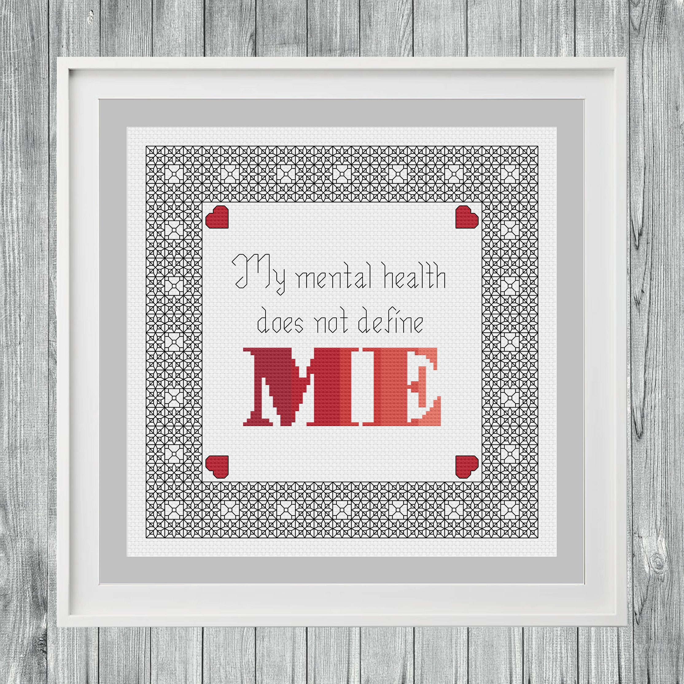 Mental Health Cross Stitch Pattern. PDF Downloadable Pattern. Blackwork