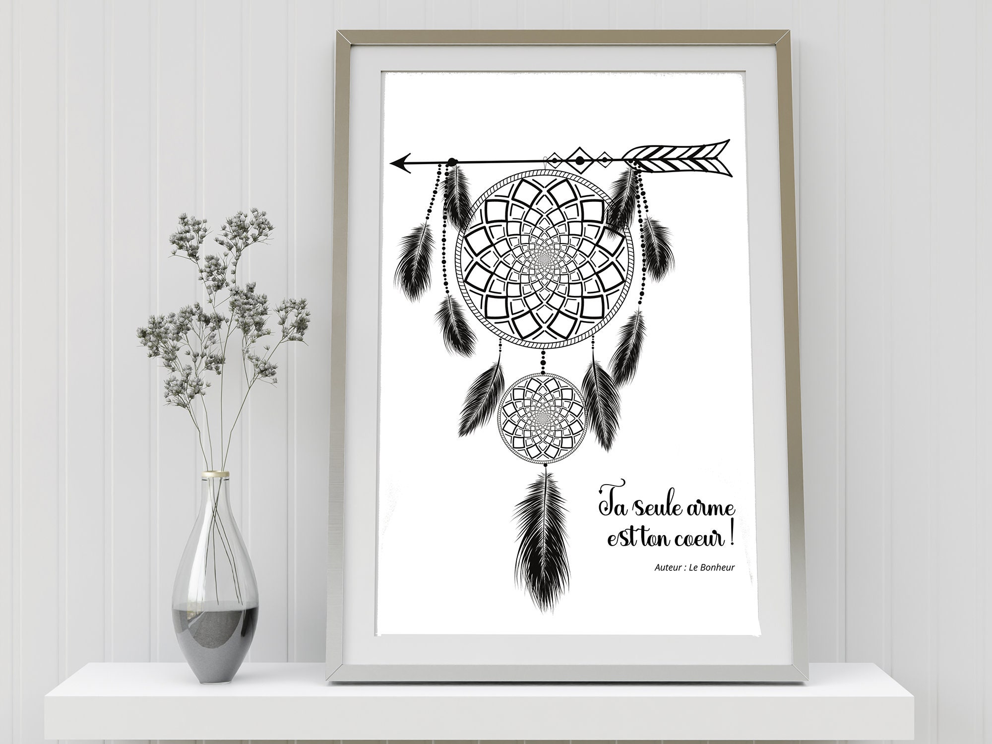 Magnifique Poster Positif avec Son Attrape Rêve en Forme de Mandala Ta Seule Arme Est Ton Coeur 