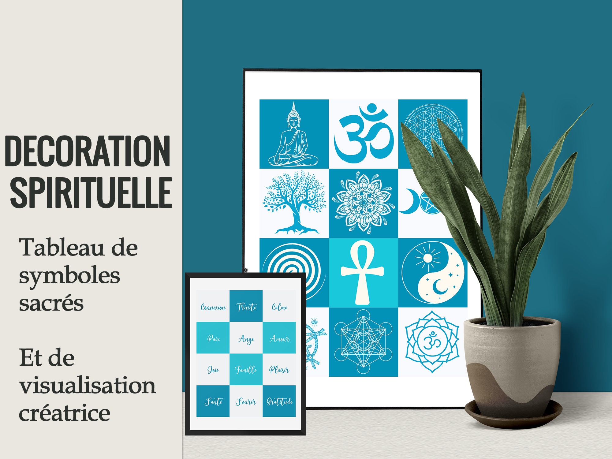 Ensemble de 2 Affiches Ornées Symboles Spirituels Sacrés et Mots Positifs à Personnaliser Pour Une A