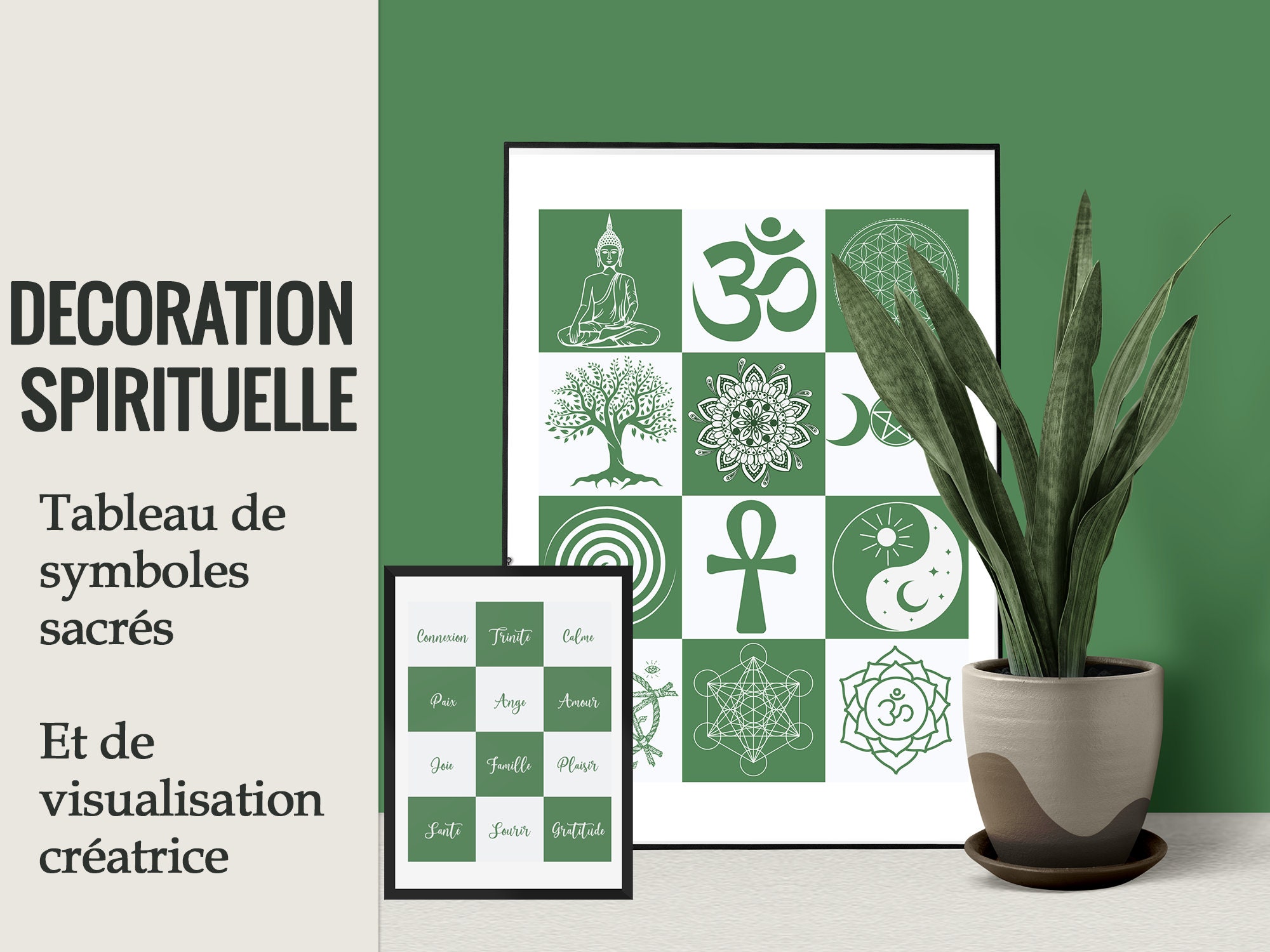 Ensemble de 2 Affiches Ornées Symboles Spirituels Sacrés et Mots Positifs à Personnaliser Pour Une A