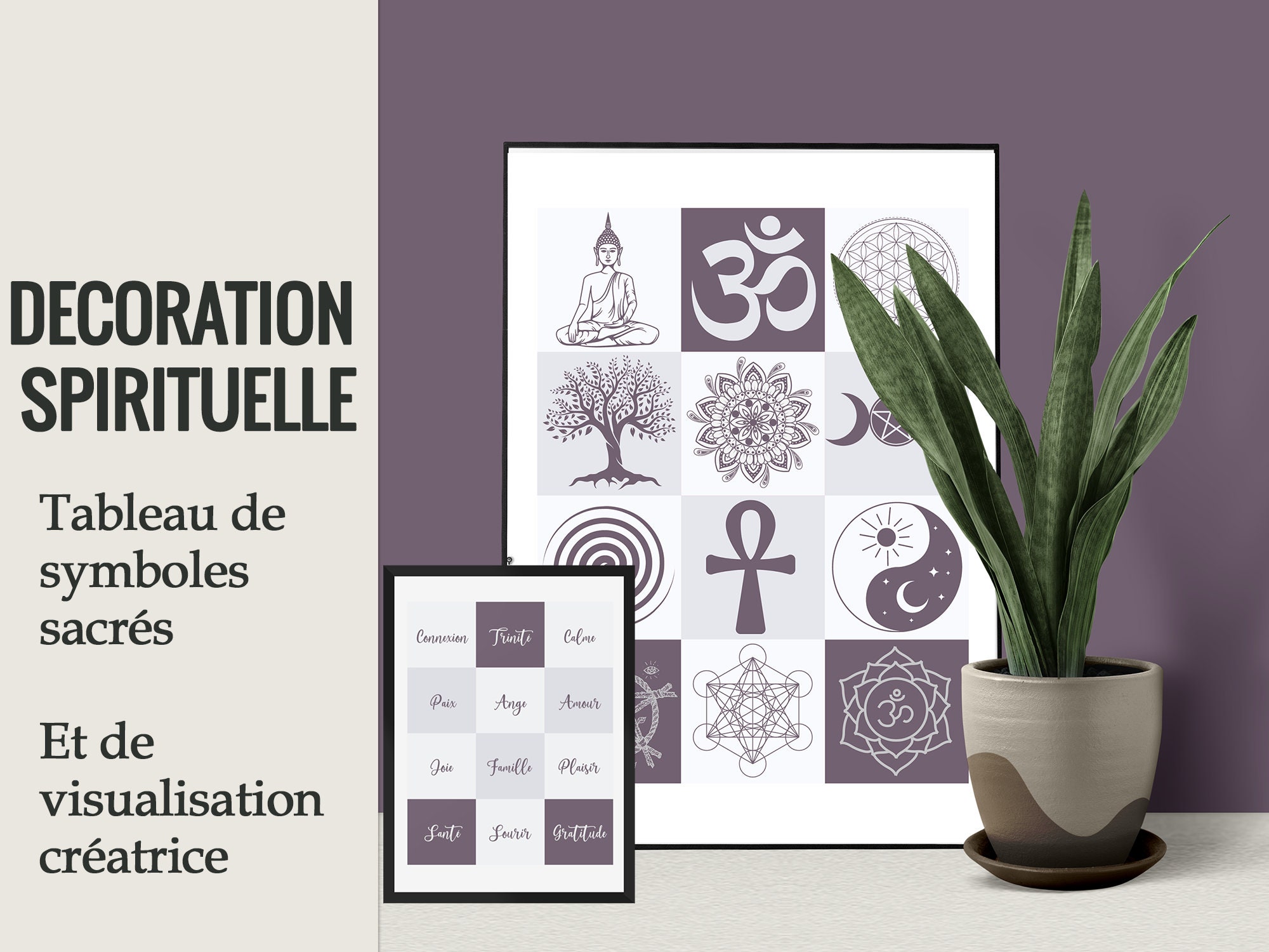 Ensemble de 2 Affiches Ornées Symboles Spirituels Sacrés et Mots Positifs à Personnaliser Pour Une A