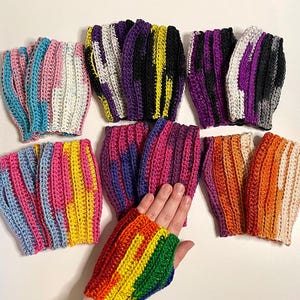 Crochet LGBT+ Pride Fingerless Gloves | Bisexual, Pansexual, Lesbian, Transgender, Non-Binary, Asexual & Rainbow