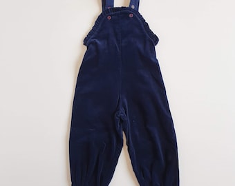 80s Navy Velvet Overalls - Size 1 -  Vintage Baby Clothes