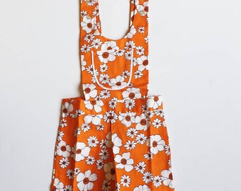 Tuta corta vintage per bambini Deadstock taglia 9 anni '70 Orange Flower Power