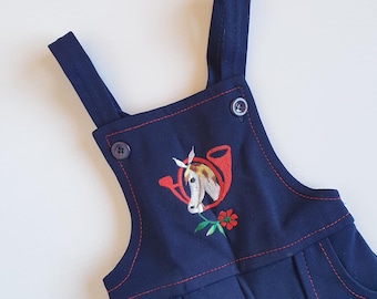 Size 1 & 2 70s Deadstock Blue Overalls Vintage - Kids Toddlers Western Style Overalls. Unworn and in Mint conditon. Cute Horse Embroidery!