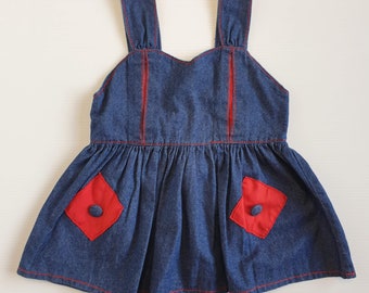 Abito blu denim anni '80 taglia 3 - Abbigliamento vintage per bambini