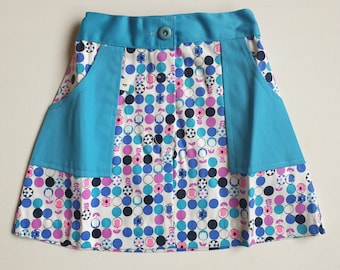 1970s Deadstock Kids Blue Geometric Mod Mini Skirt Multiple Sizes Vintage