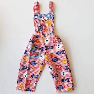 Size 1-2 Kids 70s Deadstock Overalls Cotton Dungarees Red