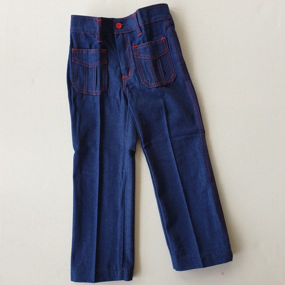 Size 6  Vintage 70s kids Deadstock Blue Denim Tro… - image 1
