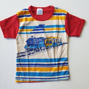 Size 1 Kids 70s Deadstock Vintage Red Train T Shirt