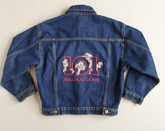 Size 8 Kids 80s Disney Store 101 Dalmations Blue Denim Jacket -  Vintage