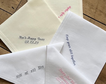 Weißes personalisiertes Taschentuch aus Baumwolle, besticktes Taschentuch, benutzerdefiniertes Taschentuch, Baumwoll-Taschentücher, einprägsames Taschentuch