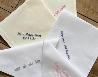 White cotton handkerchief, Personalised handkerchiefs, Embroidered handkerchief, Cotton handkerchiefs, Memorable handkerchief, Handkerchief