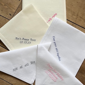 White cotton handkerchief, Personalised handkerchiefs, Embroidered handkerchief, Cotton handkerchiefs, Memorable handkerchief, Handkerchief