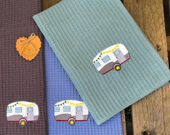 Caravan Tea Towels, Cotton Tea Towels, Absorbent waffle Tea Towels, Caravan Gift idea.