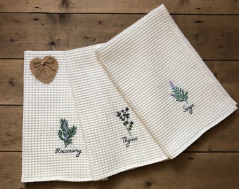 Herbs tea towels, Sage, Parsley, Rosemary, Basil, Thyme,  Oregano tea towels, Cotton Tea towels, New home gift idea, Dishcloths,