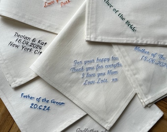 Personalised embroidered cotton handkerchief - Custom wedding hanky - Keepsake gift