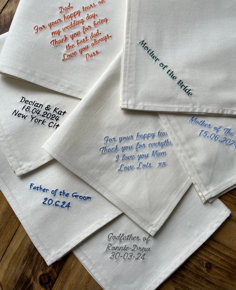 Elfenbeinfarbenes Baumwolltaschentuch, besticktes Taschentuch, personalisiertes Taschentuch, benutzerdefiniertes Taschentuch, einprägsames Taschentuch Bild 1