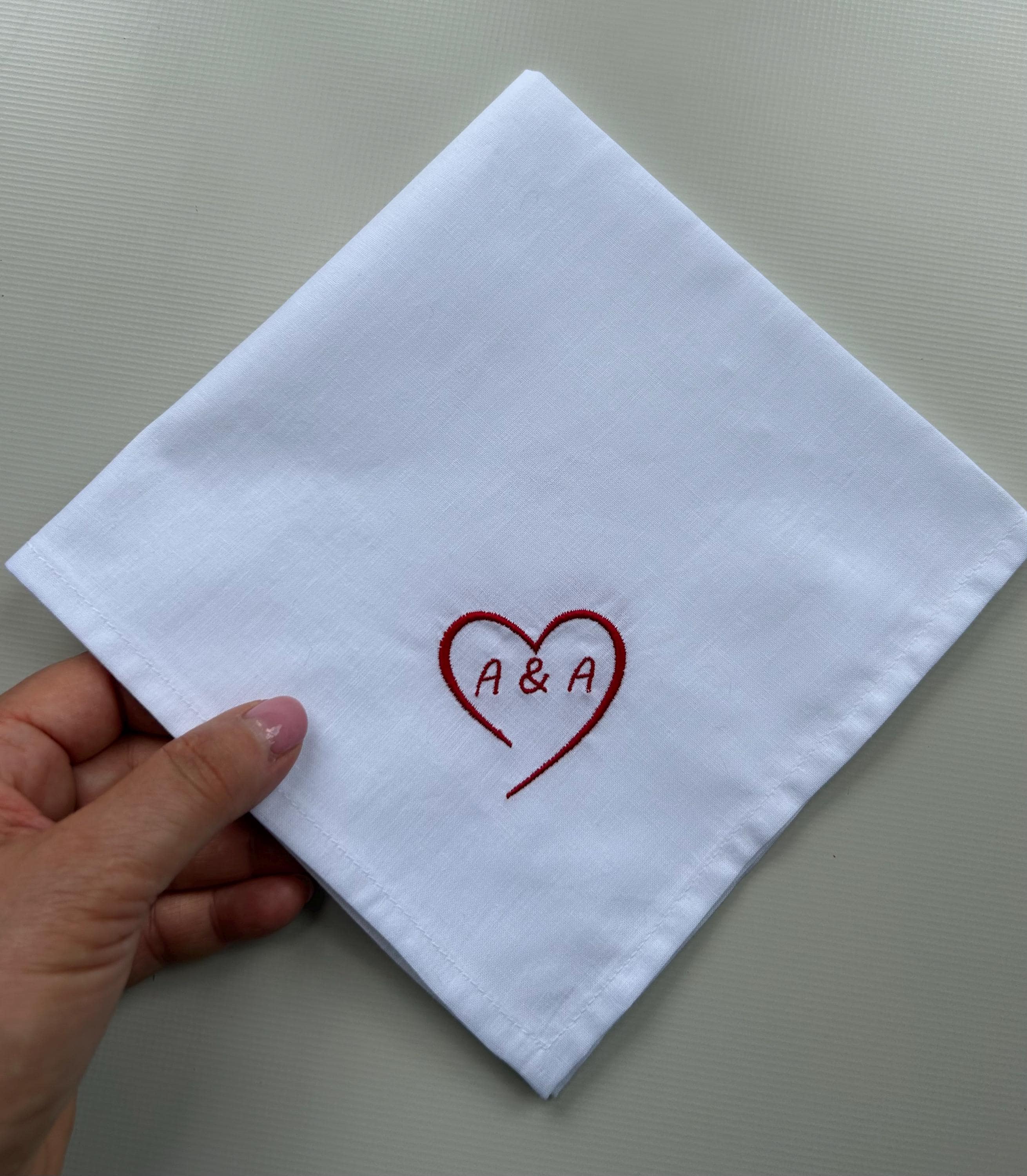 Heart Custom Handkerchief, Embroidered White Cotton Hanky - Etsy