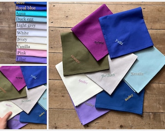 Square pockets, Smaller size embroidered handkerchief, Personalised handkerchief, Custom hanky, Range of colours, Memorable handkerchief