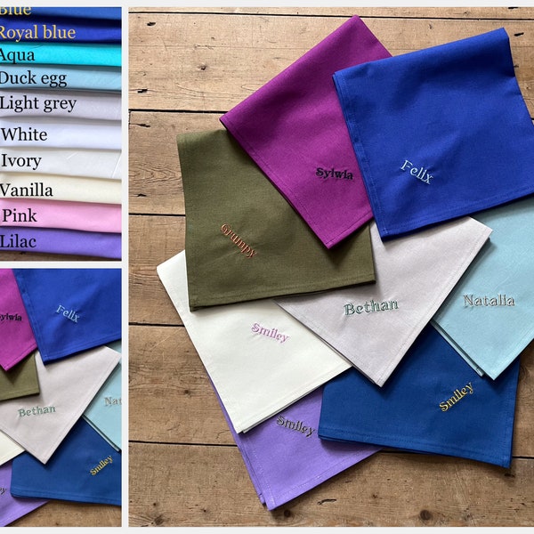 Range of colours handkerchief, Embroidered handkerchief, Personalised handkerchief, Custom hanky, Memorable handkerchief, Custom hanky
