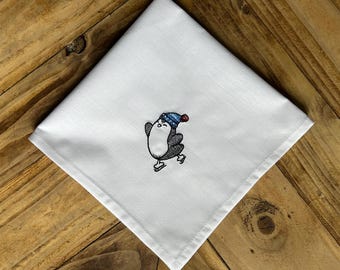 Penguin embroidered cotton handkerchief