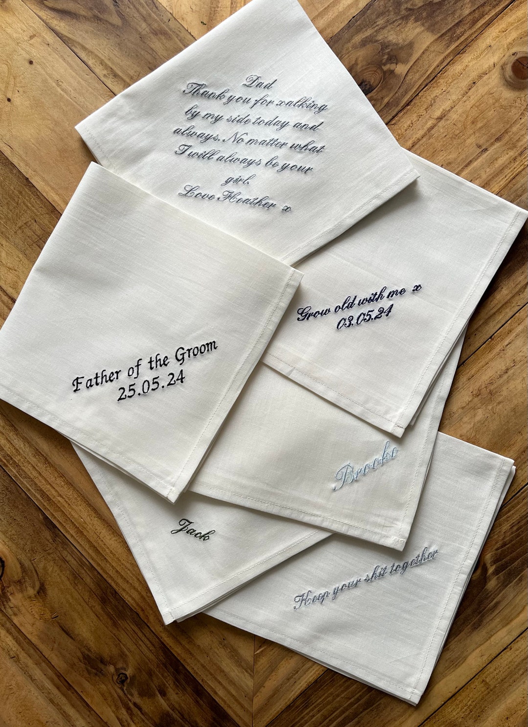 Custom Embroidered Wedding Handkerchiefs For Bride - Threads & Honey - View #6