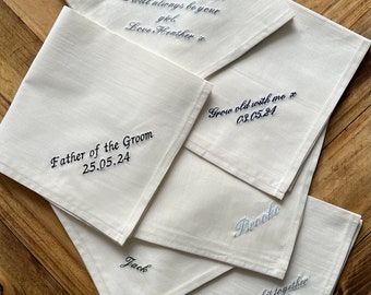 Elfenbeinfarbenes Baumwolltaschentuch, besticktes Taschentuch, individuelles Taschentuch, personalisierte Taschentücher, unvergessliches Taschentuch
