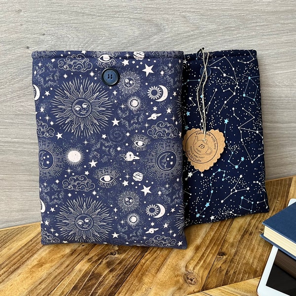 Book sleeve, Padded iPad sleeve, Book cosy, Celestial book cosy, Constellation book sleeve, Sun & Moon iPad sleeve, Celestial Gift idea,