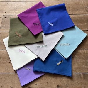 Square pockets, Smaller size embroidered handkerchief, Personalised handkerchief, Custom hanky, Range of colours, Memorable handkerchief