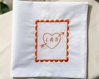 Personalised Embroidered Cotton Handkerchief with Heart - Custom Wedding Keepsake