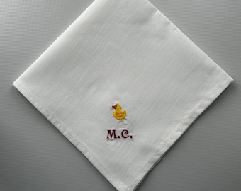 Rubber duck custom embroidered cotton handkerchief - smaller duck