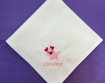 Piglet Bespoke Handkerchief - Personalised Embroidered Hanky - Keepsake Gift