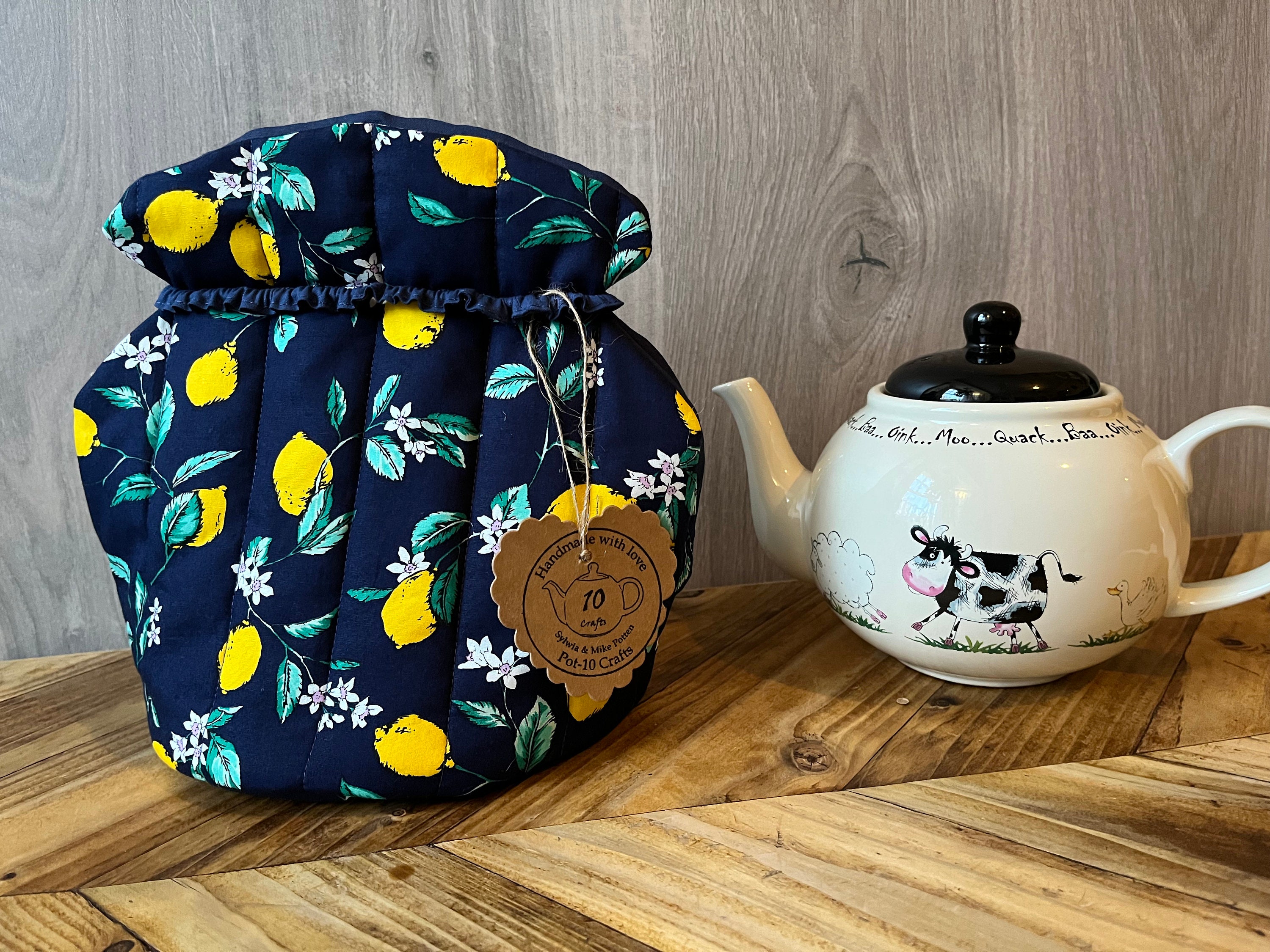 Insulated Teapot Cozy Quilted Fabric Tea Cover Thermal Tea Pot Warmer Blue  Yellow Rooster Medium 