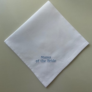 White cotton handkerchief, Personalised handkerchief, Custom hanky, Memorable handkerchiefs,  Embroidered Handkerchiefs, Font 17