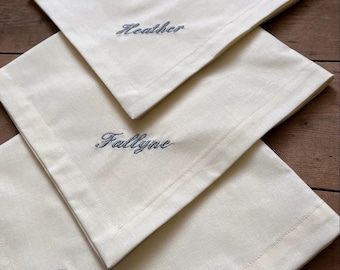 Personalised wedding embroidered cotton napkins