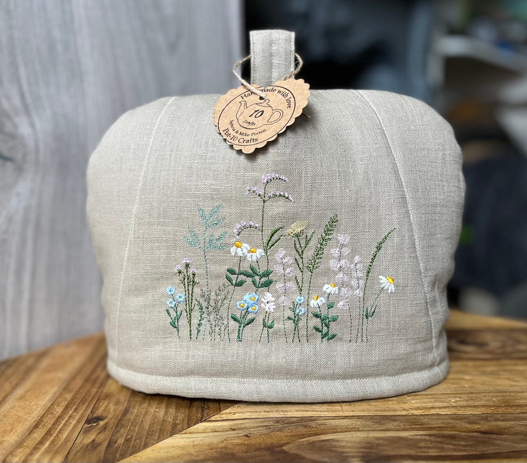Tea Cosy, Embroidered Meadow Flowers Tea Cozy, Large Tea Cosy, New Home