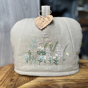 Tea cosy, Embroidered meadow flowers tea cozy, Large Tea cosy, New home gift idea, Large Teapot warmer, Christmas gift idea image 1