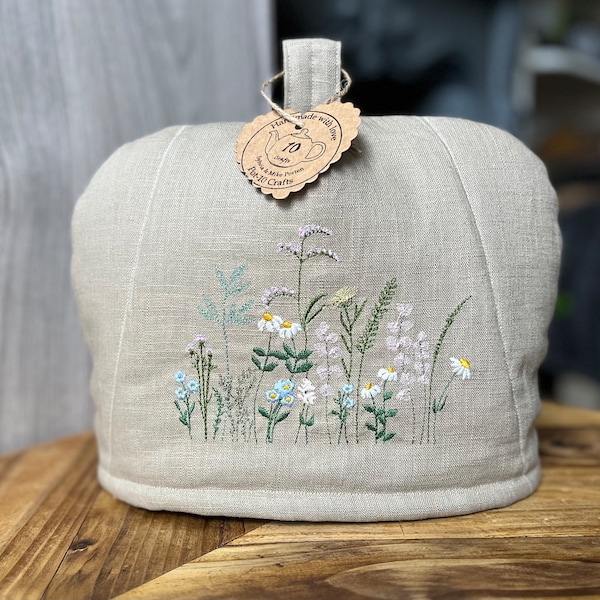 Tea cosy, Embroidered meadow flowers tea cozy, Large Tea cosy, New home gift idea, Large Teapot warmer, Christmas gift idea