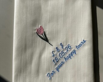 Tulip personalised cotton handkerchief - Embroidered custom hanky - Keepsake gift